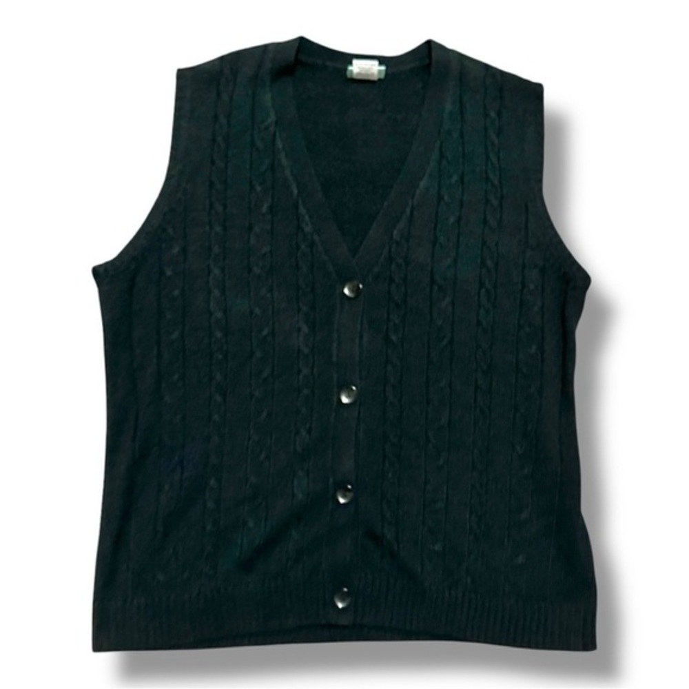 Vintage‎ Sara Morgan Black Cable Knit Button Front Sweater Vest Women’s Sz Large